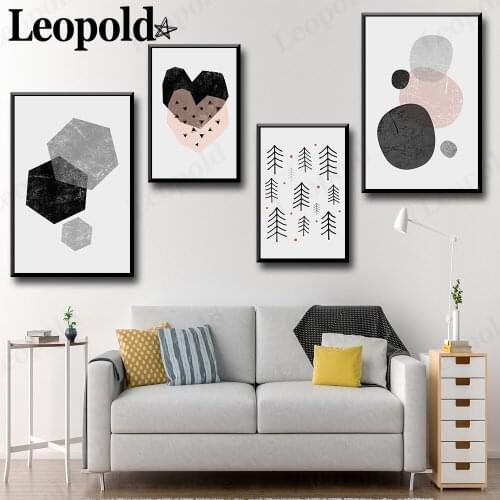 Abstract Geometric Canvas Painting Simple Heart Shape Hexagon Combination Picture Print Home Decoration Frameless Painting