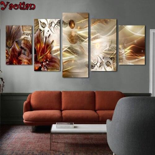 Full Drill DIY Lily Flower 5D Diamond Painting Cross Stitch Diamond Embroidery Patterns rhinestones Diamond Mosaic puzzle 5 pcs