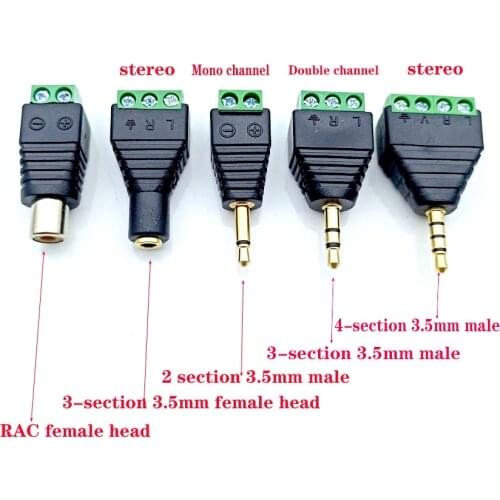 Earphone audio jack 3.5mm connector stereo adapter 3.5mm RCA audio mono channel plug to screw terminal audio mono channel plug