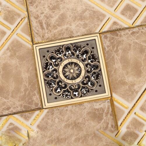 Free Shipping Antique Brass 4" Square Floor Drain Cover Decorative Floor Waste Grate Drainer