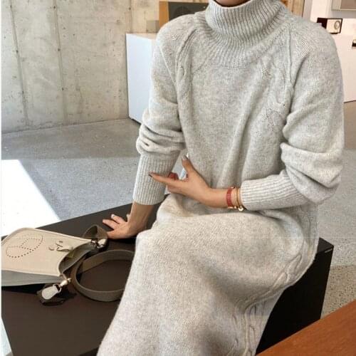 One Piece Oversized Knit Dress Female 2020 Winter Turtleneck Full Sleeve Sweater Dress Women Thick Twisted Knitted Dresses Lady