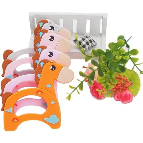 Chenkai 10PCS Silicone Horse Teether DIY Baby Rattle Pacifier Dummy Teething Nursing Animal Pendant Jewelry Sensory Toy BPA Free