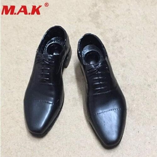1:6 scale black plastic leather shoes with peg inside fit for 12" male man boy toy action figure accessories