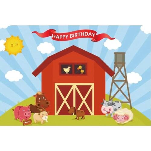 Cartoon Farm with Clear Sky Backdrop Photography Background Celebration Photo Booth Studio Decor