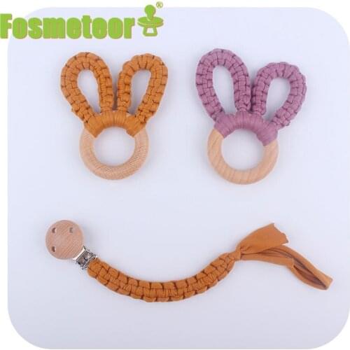Fosmeteor Bunny Ear Baby Teether Teething Hand-Woven Cotton Rope Toy Rodent Rattle Toys Toddler Teether Newborn DIY Baby Gift