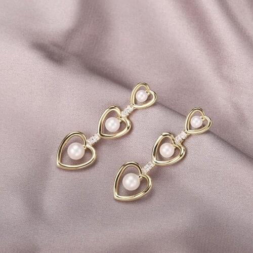 Dorado New Multilayer Heart Simulated Pearl Long Drop Dangle Earrings For Woman Crystal Sweet Wedding Temperament Jewelry Girl