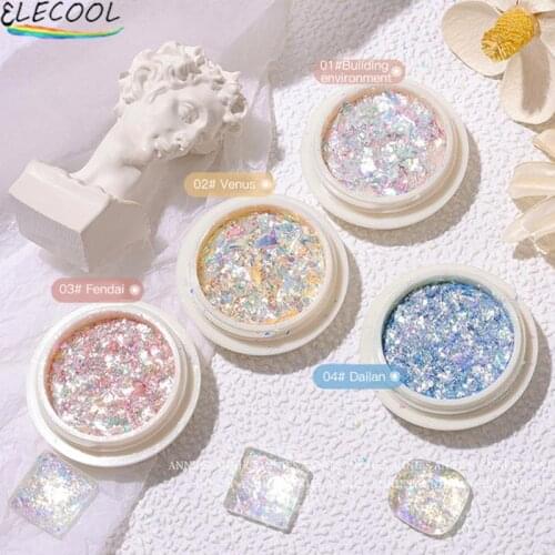ELECOOL Crystal Fire Opal Flakes Nail Art Sequins Purple Holographic Glitter DIY Chrome Powder For Nails Glitter Manicure Tools
