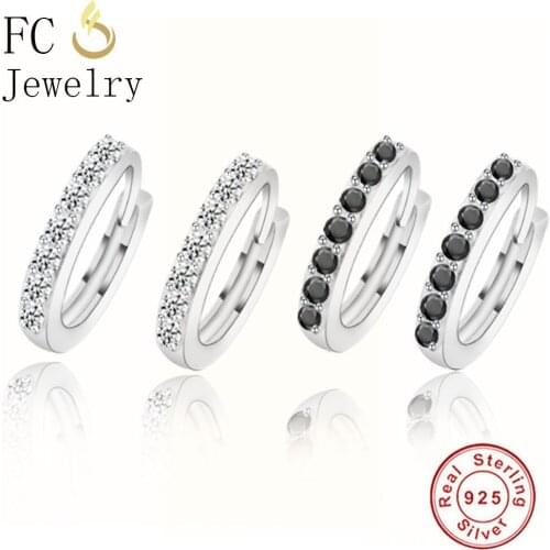 FC Jewelry 100% 925 Silver Round Circle Black Zircon Hoop Earring For Women Ear Brinco Bridal Wedding Buckle Statement Oorbellen