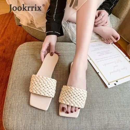 Jookrrix 2020 Women Summer Female Pu Leather Flat Shoes For Women Fashion Comfortabel Slipper Lady Brand Black Sandals ZS2420