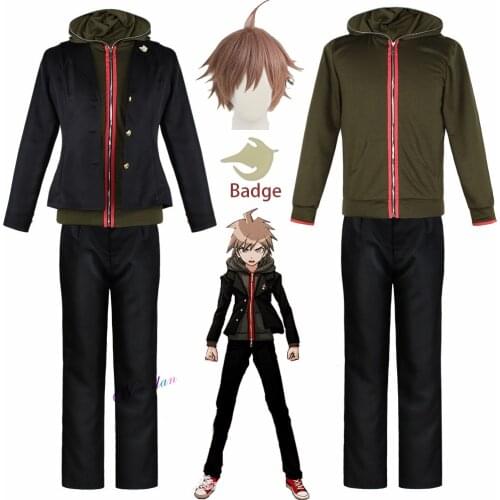 Danganronpa Makoto Naegi Cosplay Costume Anime Cosplay Wig Hoodie Jacket Uniform Halloween Carnival Party Costume