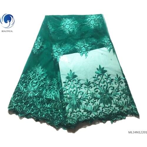 Beautifical laces fabrics african 2019 high quality lace fabrics tulle lace with rhinestones for women 5yards/lot ML34N122