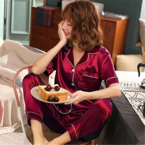 Summer Womens Sleepwear Sexy Satin Pajama Set Short Sleeve Pyjamas Femme Cute Two Piece Sets Plus Size Pijamas Women Nightwear