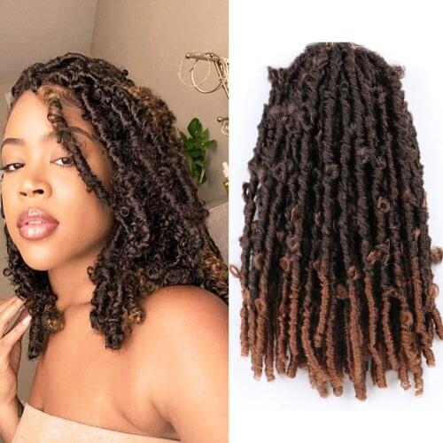 LIHUI 14Inch Butterfly Curly Faux Locs Crochet Braids Hair Extensions 20 Strands/pack T30 Pre looped Braiding Hair Synthetic