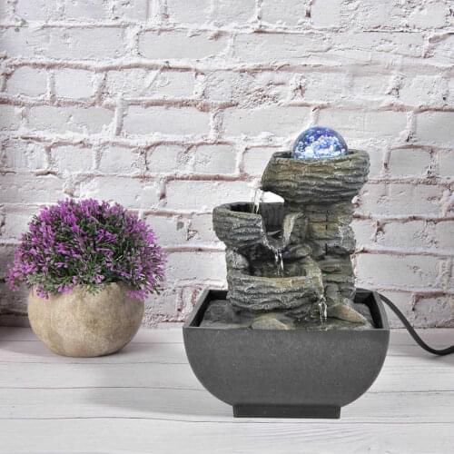 Small Figurine Elegant Resin Desktop Fountain Decoration Home Tabletop Landscape Ornament With Light Ball Plastic Decor