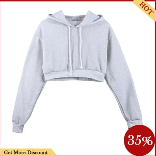 Fashion Women Sweatshirt Hot Sale Hoodies Solid Crop Hoodie Long Sleeve Jumper Hooded Pullover Coat Casual Sweatshirt Top
