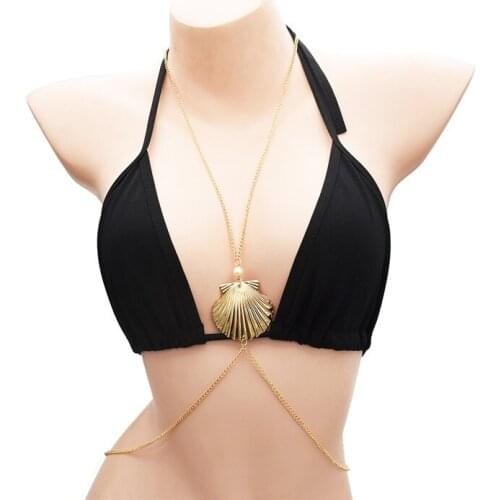 Fashion Sexy Metal Shell Shape Beads Body Chain Beach Style Thin Chain Body Jewelry Summer Gold color Jewelry Gift For Women