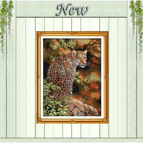 Cheetah forest painting animal cartoon Counted Print on canvas DMC 11CT 14CT chinese Cross Stitch kits Needlework Set embroidery