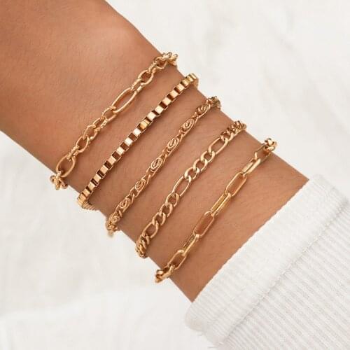 5 Pcs/Set Bohemian Geometric Gold MultiLayer Bracelets Set Trendy Charm Lasso Bracelets for Women Jewelry Gifts