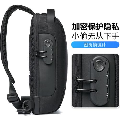 High quality mens chest bag large capacity travel waterproof password lock USB shoulder messenger bag portable chest bag