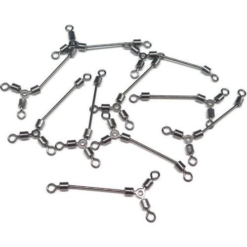 NEW 10Pcs Long Fishing Connector Rolling Swivel Stainless Steel 3 Way Swivel Sea