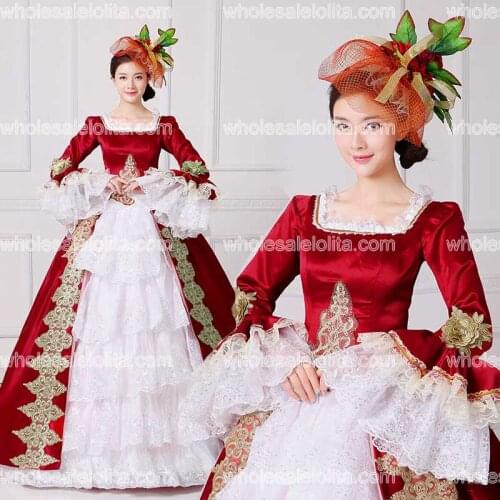2017 Brand New Red Embroidery Marie Antoinette Dress Civil War Southern Belle Masquerade Ball Gown Reenactment Women Clothing