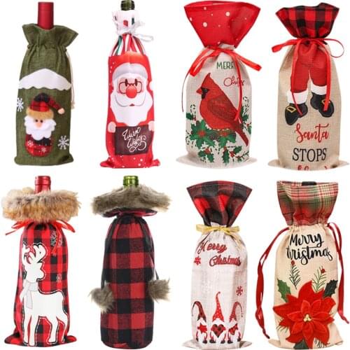 New Year 2022 Christmas Wine Bottle Dust Cover Bag Santa Claus Noel Dinner Table Decor Christmas Decorations for Home Xmas Natal