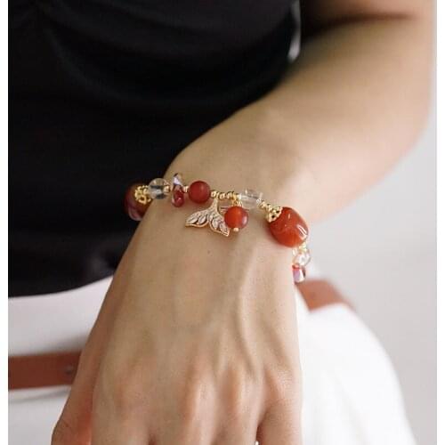 New Exquisite Micro-inlaid Fishtail Bracelet for Women Girls All-match Fashion Peacock Agate Design Sense Couple Gift Jewelry