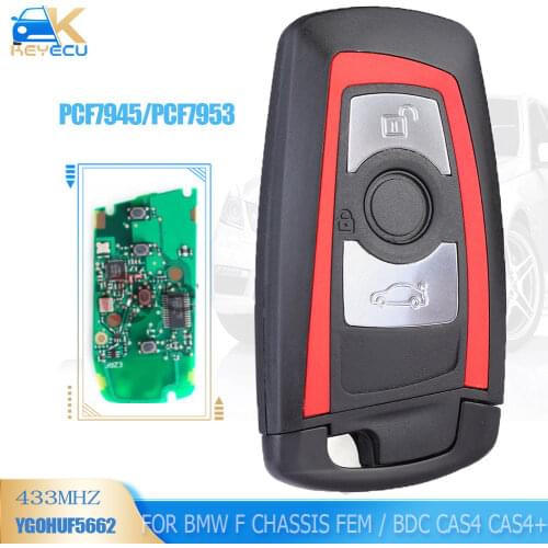 Keyecu Red FSK 434MHz PCF7953 Remote Key Fob 3 Button for BMW F Chassis FEM / BDC CAS4 CAS4+ FCCID: YGOHUF5767
