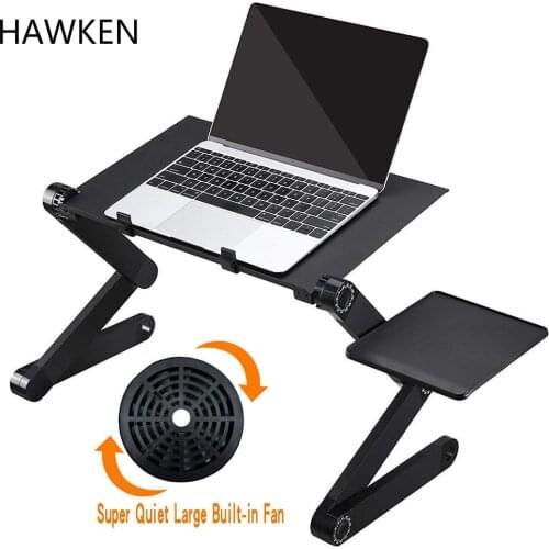 HAWKEN Adjustable Laptop Table Stand With With Mouse Pad with cooling Fan Folding Ergonomic Design Stand Notebook Desk