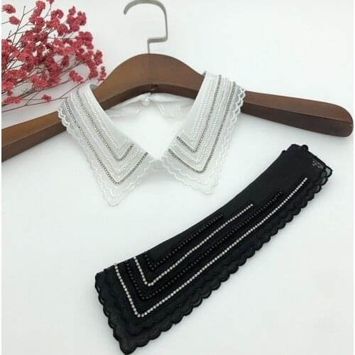 Sitonjwly Women Handmade Beading Lapel Shirt Fake Collars Blouse Tops Detachable Collar Removable Necklace Choker Nep Kraagie