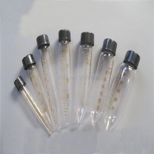Glass V-bottom centrifugal tube with screw cap Lab test tubes with graduated lines,capacity 5/10/15/20/25/50/100ml