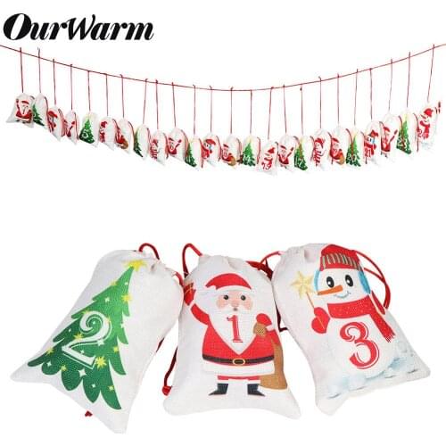 OurWarm Date 1-24/31 Numbers Bag Christmas Advent Calendar Ornaments DIY Advent Calendar Christmas Decorations for Home New Year