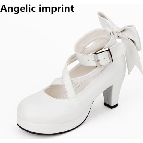 Angelic imprint woman mori girl lolita cosplay shoes lady high heels pumps women princess dress wedding party red shoes bowtie