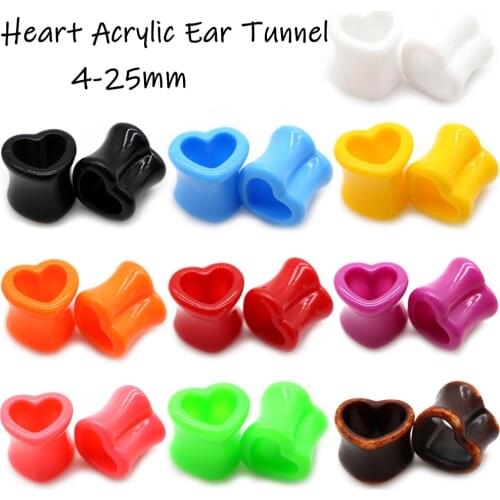 1Pair Heart Acrylic Ear Tunnel Plug Ear Gauge Expander Colorful Flesh Stretcher Unisex Body Piercing Jewelry White&Black 4-25mm
