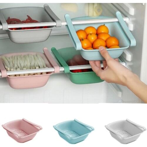Refrigerator Pull-out Storage Basket Adjustable Fruit Vegetable Organizer Food Drawer Basket Fresh Spacer Layer Storage Rack
