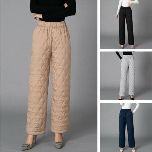 Womens Pants Thermal Trousers Straight Wide Leg Padded Quilted Thick Casual