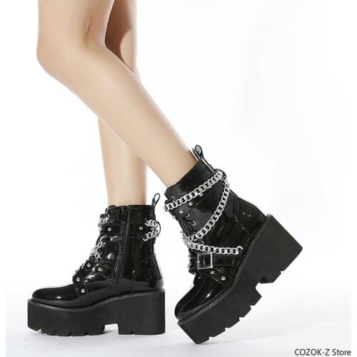 Winter Women Ankle Boots Black Leather 2021 Fashion Autumn Warm Fur Motorcycle Non-slip Waterproof Female Platform Boots Shoes