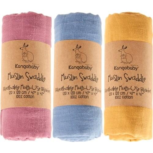 Kangobaby 3 Pieces/Pack100% Muslin Cotton Swaddle Blankets Newborn Photography Accessories Baby Wrap Bedding Bath Towel