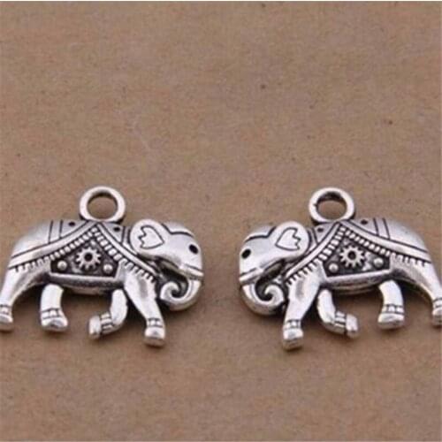 BULK 30pcs Zinc Alloy Metal 3D Elephant Charms Antique Silver Plated Animal Pendants 17*20mm 3.1g
