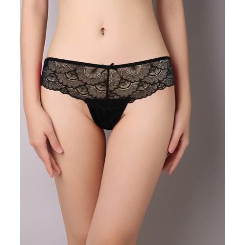 4 Pcs/lot Thong Women G-string Sexy Lace Underwear Mid Waist Wavy See Through Cheap Price For Wholesale