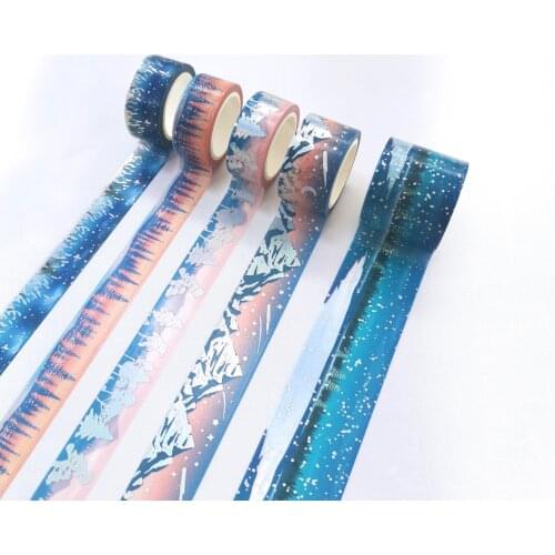 5rolls Winter Scenery Sticky Tape DIY Journal Diary Scrapbook Stickers Lake Snow Night Sky Lovely Washi Tape Set 5M