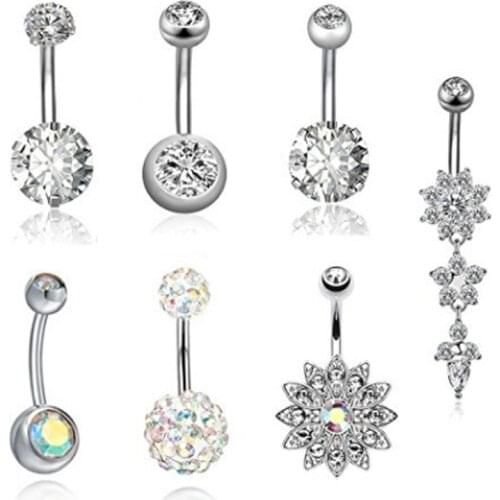7PCS Fashion Surgical Steel Navel Piercing Luxury Belly Button Rings Bar Piercing Sexy Body Jewelry for women CZ navel piercing