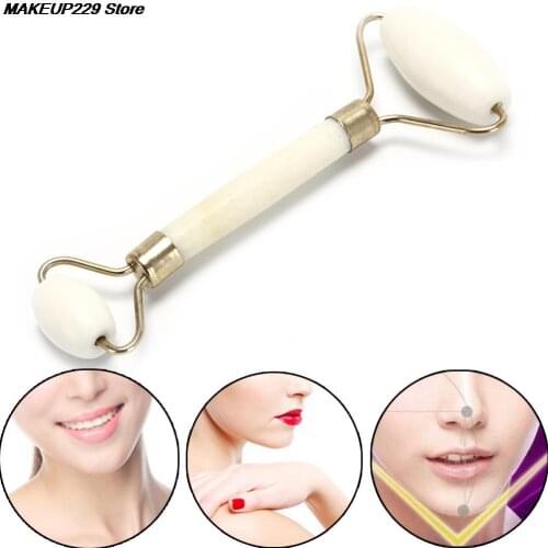AACAR Facial Massage Roller Double Heads White Jade Stone Face Lift Hands Body Skin Relaxation Slimming Beauty Health Care