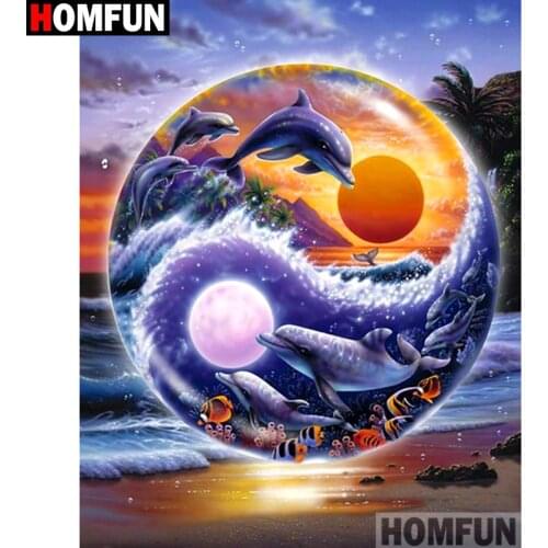 HOMFUN Full Square/Round Drill 5D DIY Diamond Painting "Dolphin scenery" Embroidery Cross Stitch 3D Home Decor A10655