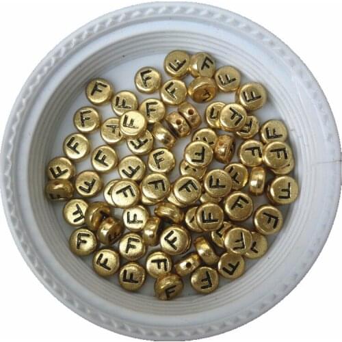 Free Shipping 500pcs 3600pcs Flat Coin Round Shape Gold Color Plastic Acrylic Letters Beads 4*7MM Initial F Alphabet Spacer Bead
