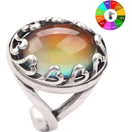 Extra Gift Vintage Retro Color Change Mood Ring Emotion Feeling Changeable Ring Temperature Control Ring Adjustable for women
