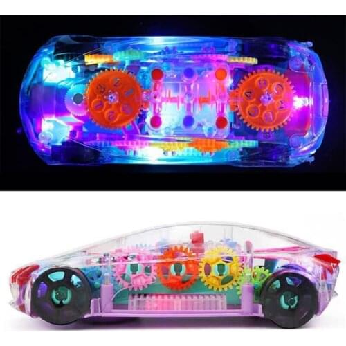 Electric Toy Car Universal Gear Mechanical Concept Colorful Light Music Cartoon Transparent Toy Car