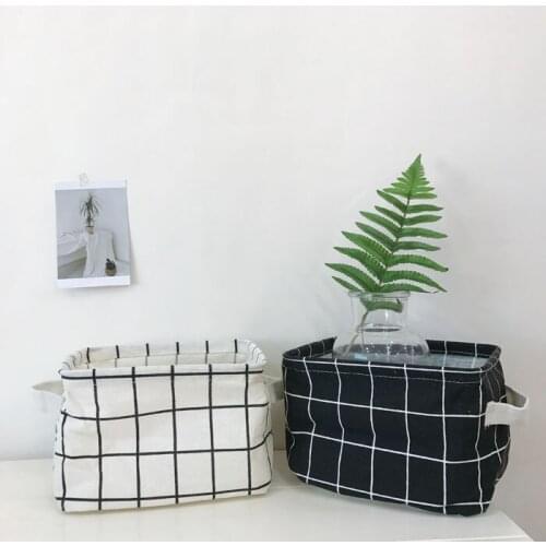 Ins Korean Toys Box Lattice Storage Basket Organizer Clothes Cosmetic Cotton Linen Folding Desktop Cosmetic Sundries Basket