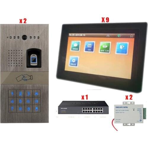 IP Visual Video Intercom 7" Wired Video Door Phone Two-way Audio Intercom Fingerprint With Waterproof Outdoor IR Camera 2V9