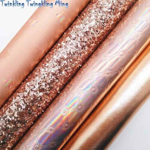 Rose Chunky Glitter Leather, Synthetic Leather with Stars, Iridescent Metallic Faux leather 21x29CM Twinkling Ming KM471